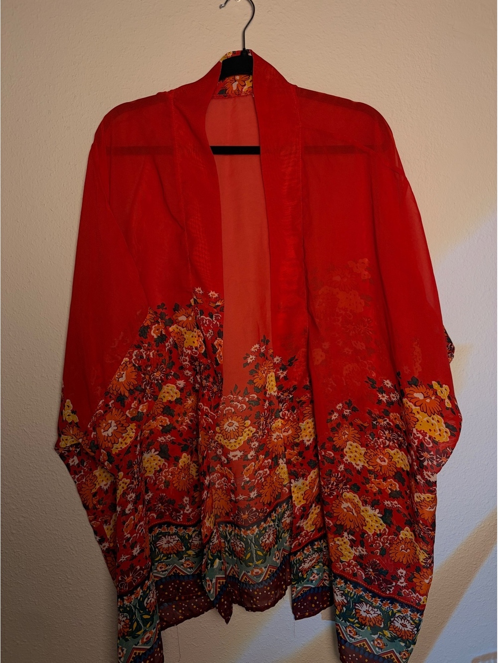 Red Floral Sheer Kimono